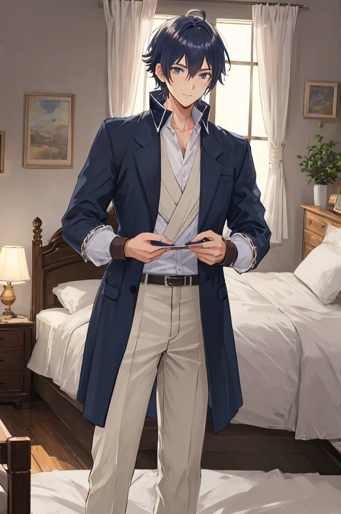 Fairy Tale Style,A man,prince,adult,Adults,(Ultra-short hair),short layered cut,bedroom,