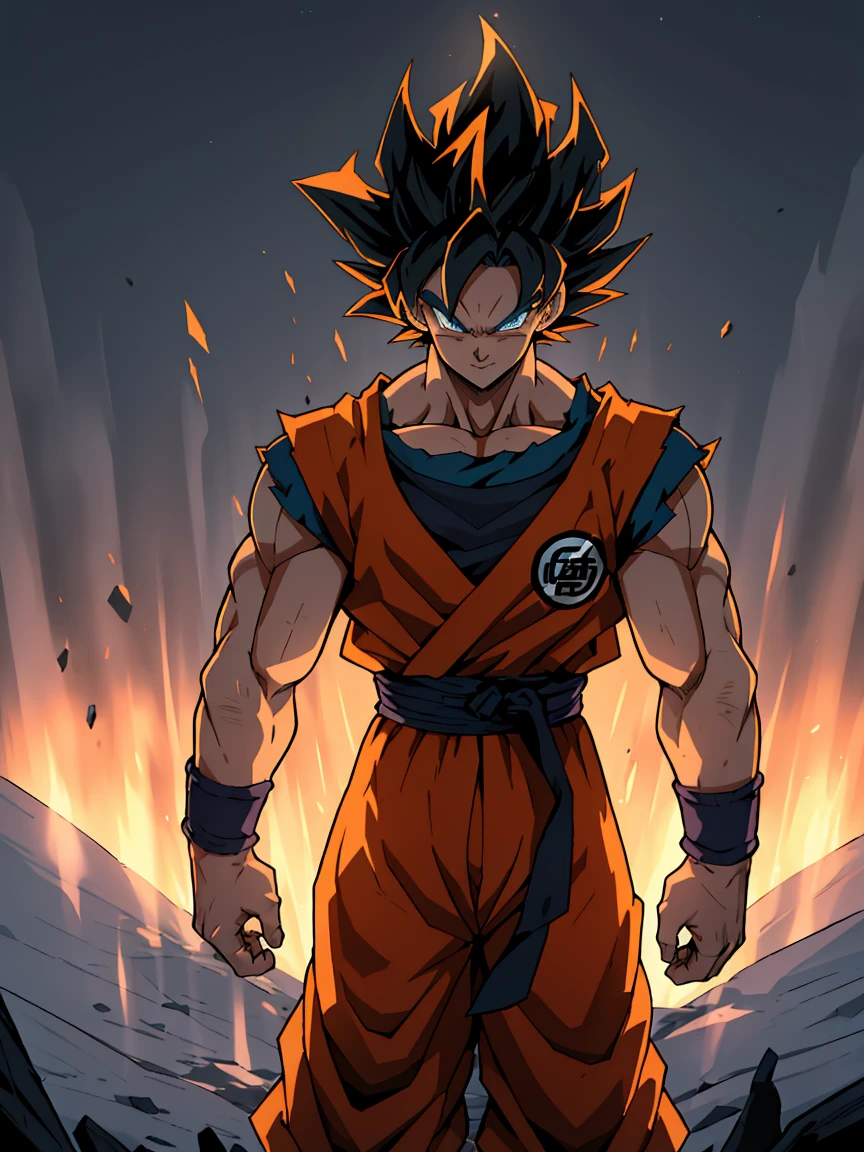 quadratic element,style of shonen animado Obra de arte,goku,Las proporciones son correctas.,detalles de la cara,muy detallado eyes,peinado,detalles del cuello,detalles de ropa,Preparing to fight,mangas cortas,calidad del juego,Seguimiento de luces y sombras,Trazado de rayos,brillo detallado,renderizado cg,detalle del cabello,Elegante,Elegante,(sentido juvenil),La ropa es complicada,perfect composition,refinamiento,alta calidad,higher details,muchos detalles,Volcano in the background, El trasfondo es complejo,a feeling of atmosphere, mirando enojado, ((animado))((vistoso)), 8K, ((obra maestra)), hdr, muy detallado, vano saliendo, profesional,palo de nube,Son Goku, Super Saiyan, lleno_cuerpo, digital_Obra de arte ,mitad del viaje,Megu-KJ, top-less,GSaya,SAYOS,Super Saiyan, 1 chico,(enfoque masculino:1.1),(male muscles:1.2),SAYOS,Super Saiyan,(cabello purpura:1.2),(mirando al espectador),blue eyes,Super Saiyan 1, chaqueta de nieve holgada de color naranja con una bolsa, standing on a snow covered mountain, lleno cuerpo Obra de arte