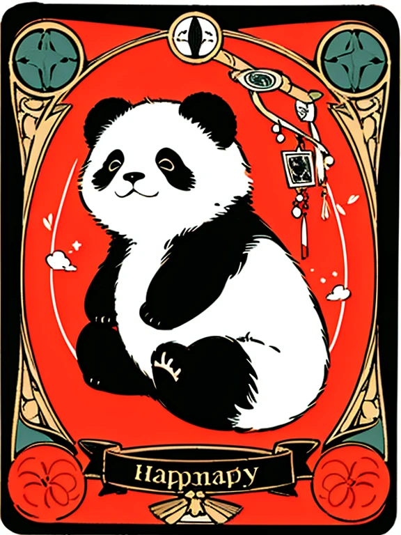 Baby panda,vector style,Furry, cute, happy, Lovely, flat color, simple color, tarot card style