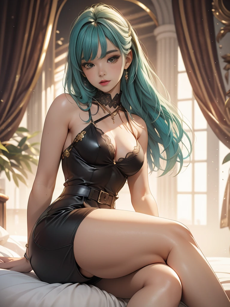 Full body photo, 1woman, sexy slut, slutty thick curvy body, small breast, royal outfit, long bulma hair, pastel color scheme