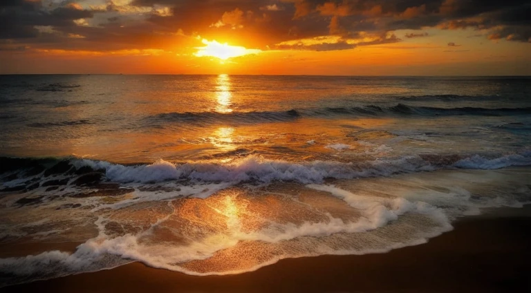 An absolutely mesmerizing clearer sunset lighting on the beach, with a mixture d'oranges, roses, et les jaunes remplissent le ciel. Les eaux cristallines de la mer embrassant doucement le rivage, avec une plage de sable blanc qui s'étend au loin. The scene is dynamic and breathtaking, avec des mouettes planant haut dans le ciel et des palmiers qui se balancent doucement. Soak up the'atmosphère apaisante et laissez la paix vous envahir.
