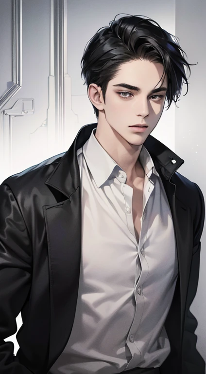 (best quality digital art digital illustration 4k high resolution beautiful image hyperdetailed image perfect lines dark lighting Wallpaper) (1:1 photorealistic) (neutral colors hdr 1.4) (anime style) an adult 25 year old man (expressionless perfect detailed face) medium black hair modern clothes dystopia
