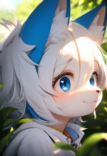 hairy, White hair, Cute face, Blue hair, relieve, Beautiful light and shadow, Ambient Light,    White fur, 