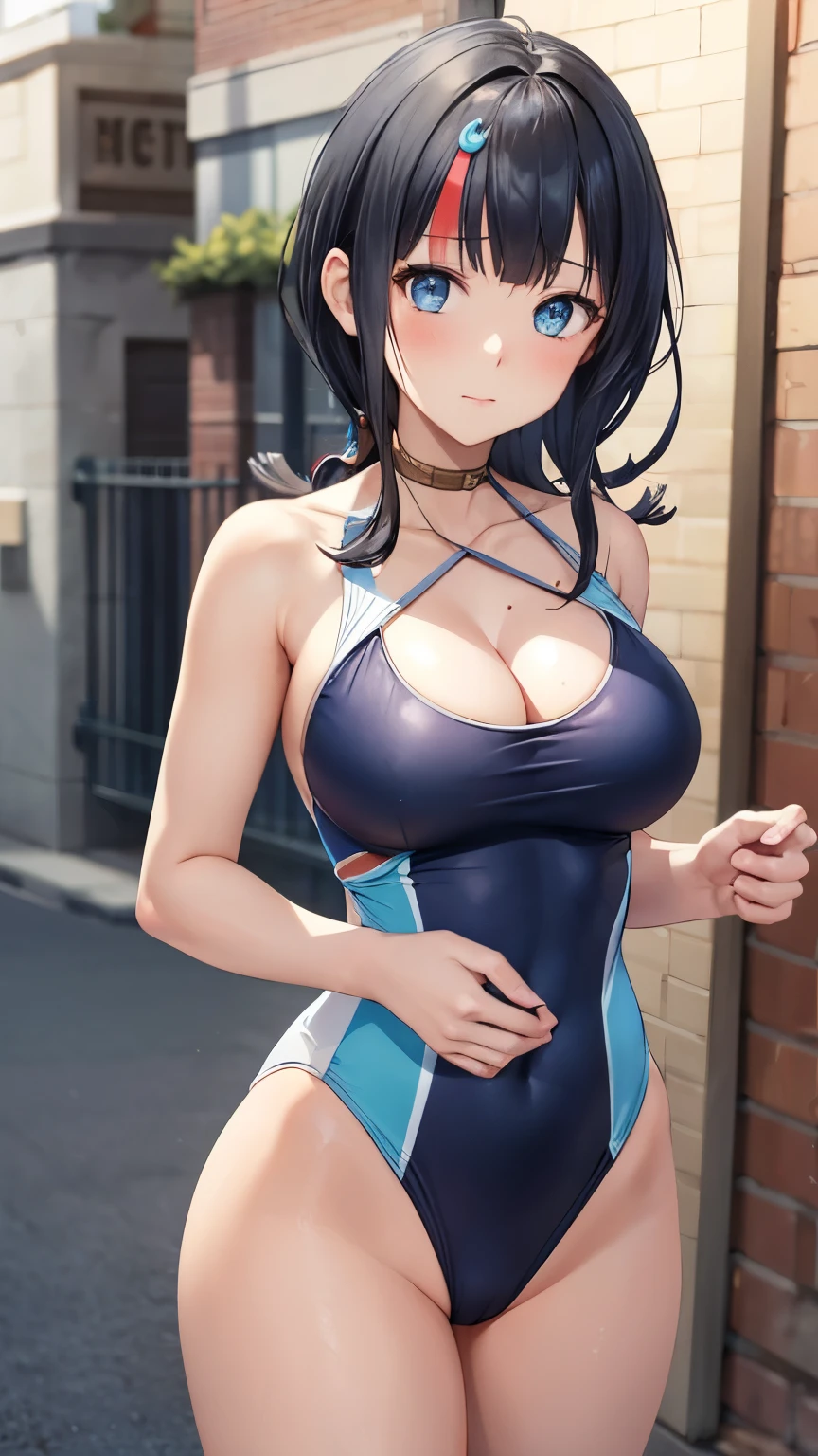 (masterpiece, highest quality, super detailed) (minato:1.5), (slim:1.7), side ponytail, pool, (huge breasts:1.4), raised, Wet , Sweat,  beautiful face, (Big eyes:1.5), cute,  fog, ,(old school swimsuits:1.3), ,, (election of nipples:0.5), (latex:0.2), from below, cameltoe, Realistic swimwear,