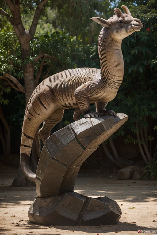 Una escultura de una serpiente cascabel con cabeza de llama
