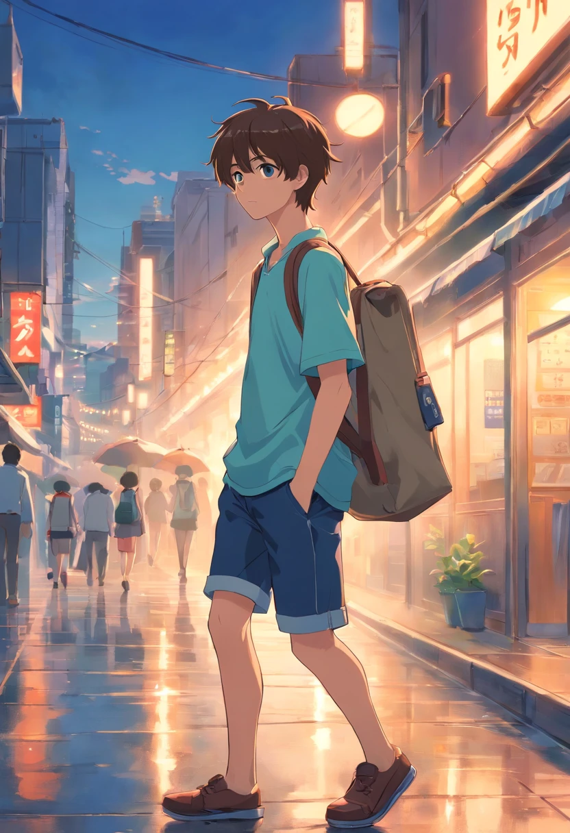 Sami is a thin young man with short brown hair and large eyes that show signs of sadness. He wears a traditional  and carries a bag on his back.






