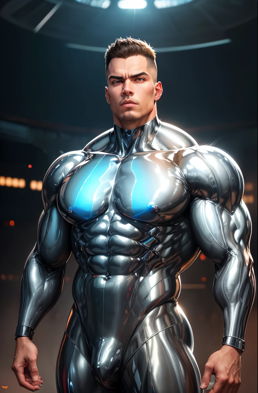 homem forte de 25 anos estilo Colossus, is a fictional character in Marvel Comics. The most famous power of Colossus is all of its skin made of chrome-plated silver organic steel including face. Chrome-plated silver metal is a psionic analogue of the element osmium, Known primarily for being a transition metal. It's an incredibly dense metal, capaz de suportar tudo, corpo forte e musculoso, bodybuilder body, muscular chest, muscular male, solo, dinamic poses, (huge Pectorals: 1.3), (realismo:1.5), (Realisitc:1.4), (Absurdidade:1.4), 8k, ultra-detalhado, bonito detalhada, (1:1.4 apenas), 1 younn, (Visualizador voltado para:1.2), (Nova Iorque: 1.4), (quadrado do tempo: 1.3), (dia ensolarado brilhante:1.5), Detalhes intrincados do corpo, (curto: 1.3), (melhor qualidade: 1.0), (Ultra Highres): 1.0), rosto e olhos altamente detalhados, (fotorrealista: 1.2)