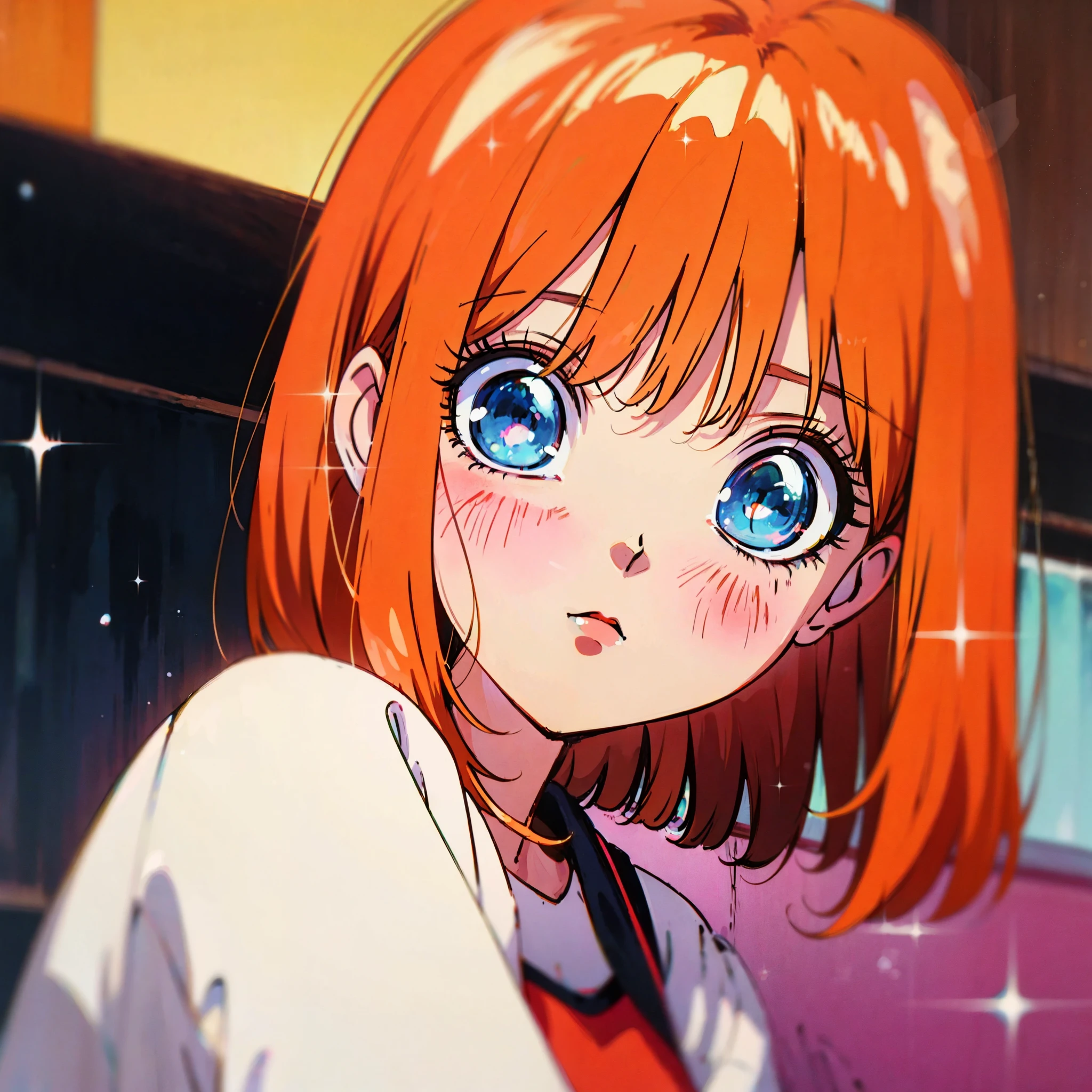 Vintage anime girl, 90's anime style, old animes, noise, chromatic aberration, good quality, old anime, naoko takeuchi style, vintage anime, sparkling big eyes, hair ribbon, yotsuba nakano, green ribbon, blue eyes