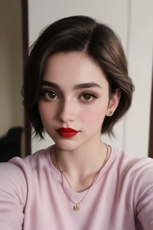 ((melhor qualidade)), ((Obra de arte)), (detalhado), rosto perfeito a close up of a woman with encaracolado hair and red lipstick, video tiktok, instagram story, snapchat story screenshot, trends on tiktok, cabelo molhado, filmagem de baixa qualidade, filmagem granulada, low quality video, selfie de uma jovem, screenshot of youtube video, seu rosto emoldurado por cachos, encaracolado, with filtro do instagrams, 😭🤮 💔, filtro do instagram