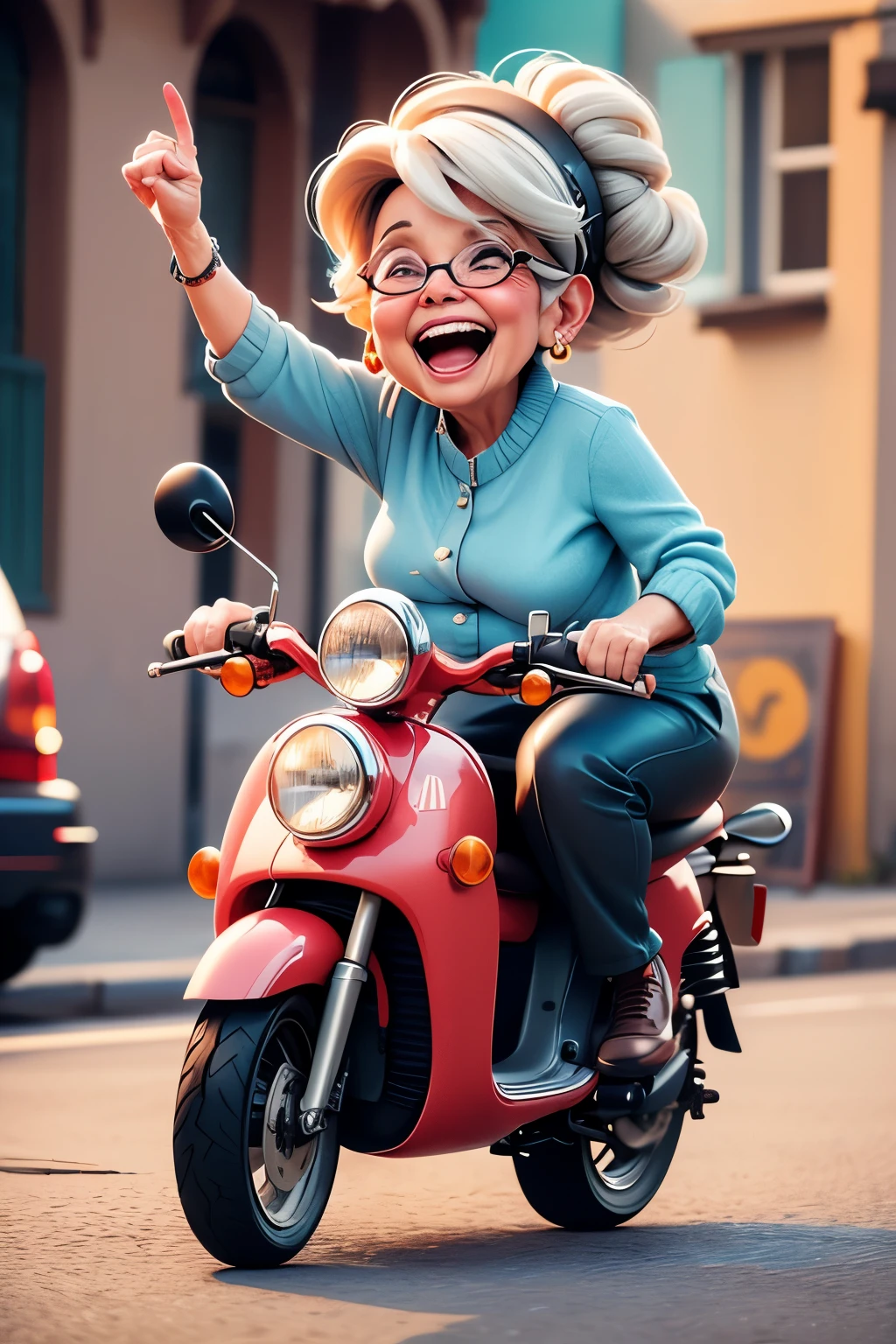 a humorous elderly woman riding a motorcycle, old woman on a motorcycle, funny old lady on a motorbike, comical granny biker, senior citizen riding a moped, elderly grandma on a scooter, laughing old woman on a bike, funny old lady motorcyclist, hilarious grandma on a morobike, comical senior citizen riding a motorcycle, (best quality,4k,8k,highres,masterpiece:1.2),ultra-detailed,(realistic,photorealistic,photo-realistic:1.37),vibrant colors,dynamic composition,humorous,comedic,whimsical,quirky,comical,meme,viral,internet meme,elderly,senior,grandma,granny,old woman,old lady,motorcycle,motorbike,scooter,moped,riding,driving,humorous expression,funny face,laughing,amused,cheerful,happy,dynamic pose,action,movement