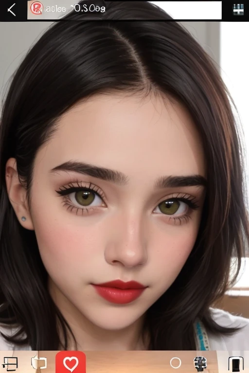((melhor qualidade)), ((Obra de arte)), (detalhado), rosto perfeito a close up of a woman with encaracolado hair and red lipstick, video tiktok, instagram story, snapchat story screenshot, trends on tiktok, cabelo molhado, filmagem de baixa qualidade, filmagem granulada, low quality video, selfie de uma jovem, screenshot of youtube video, seu rosto emoldurado por cachos, encaracolado, with filtro do instagrams, 😭🤮 💔, filtro do instagram