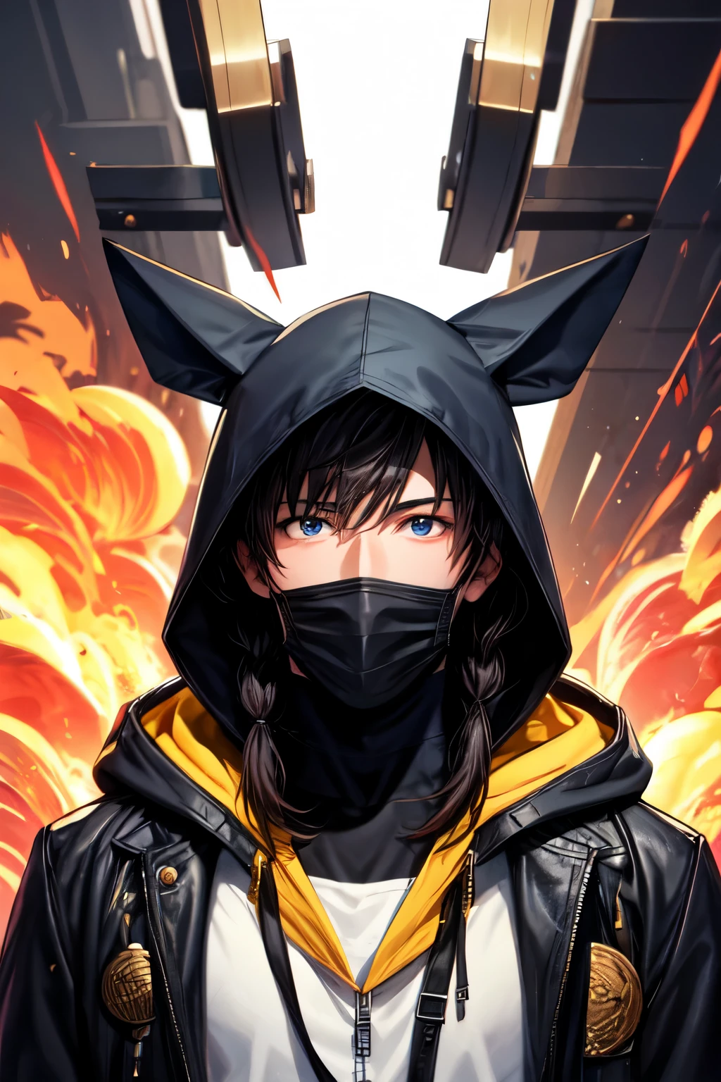 black-headed male character with hood and mask