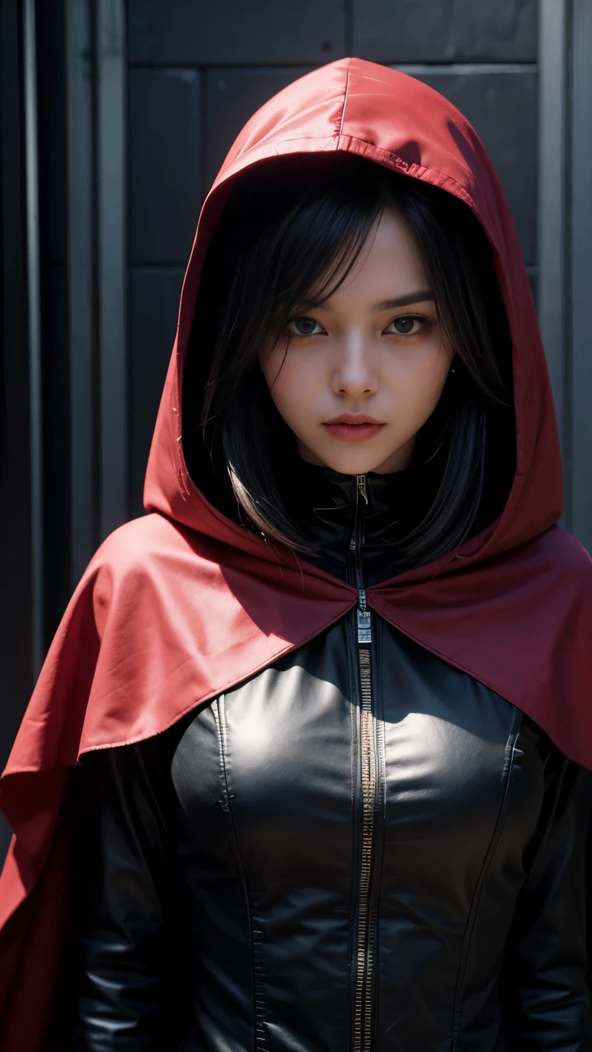 Little red riding hood transformed into an assassin from Assassin's Creed. shed her traditional cape, donning a sleek, black hooded outfit. Her red riding hood became a hood with pointed ends, blending into the shadows. She bore the insignia of the Assassin's Creed, a hidden leaf, on the hidden part of her hood. Her eyes sharpened, reflecting the intensity and focus of a highly skilled assassin. Her face, once innocent and rosy, was now masked by a veil of mystery and danger. Her lips were pressed into a thin line, her gaze unwavering, her demeanor cold and calculated. Her figure was lithe and