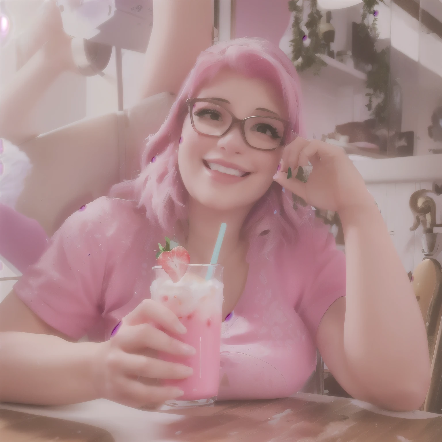 smiling woman sitting at a table com uma bebida in front of her, com uma bebida, imagem de perfil, bebendo coquetel, drinking an iced strawberry latte, segurando uma bebida, Mulher de 30 anos de Cuba, mulher fofa, imagem de perfil, Lorena Avarez, powder Nándor Katona, imagem de perfilture, com um canudo, Senhora deslumbrante