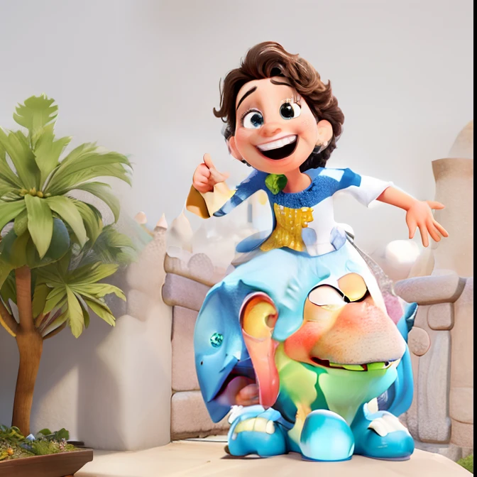 Obra-prima, de melhor qualidade, inspirado na Disney Pixar com sorriso sem mostrar os dentes e suavizando os detalhes