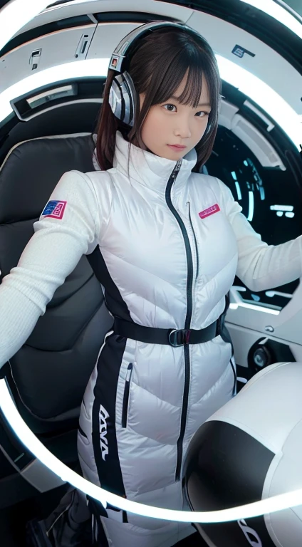 highest quality, Ultra-high resolution, (Realistic: 1.4), Inside the space station, Fitness Area, Astronaut training equipment, Zero Gravity Treadmill, Resistance Band Training Equipment, Floating Dumbbell, LED lighting, Wide々and space, Wall-mounted screen, Fitness equipment storage, Large windows with natural light, Globe seen from the window, Futuristic Design, And the fine details.
In the foreground, Young woman in futuristic training wear, Designed for space. She's stylish, Form-fitting silver and black exercise suit with reflective details, Ideal for zero gravity training. Her hair is tied in a high ponytail, She has a focused yet determined look on her face..
She is in training, standing on the Zero Gravity Treadmill, She is doing curls while holding a floating dumbbell in one hand. Her posture is strong and balanced, Showing off her fitness and poise. The camera angle is a little low, Capture her whole body in a dynamic pose, Highlighting the futuristic workout gear and advanced fitness equipment around her.
The background is the spacious Fitness Area of the space station, with LED lighting highlighting the advanced machinery. Large windows let in plenty of natural light, A spectacular view of the Earth, It creates a breathtaking contrast between the high-tech interior and the natural beauty of the space..