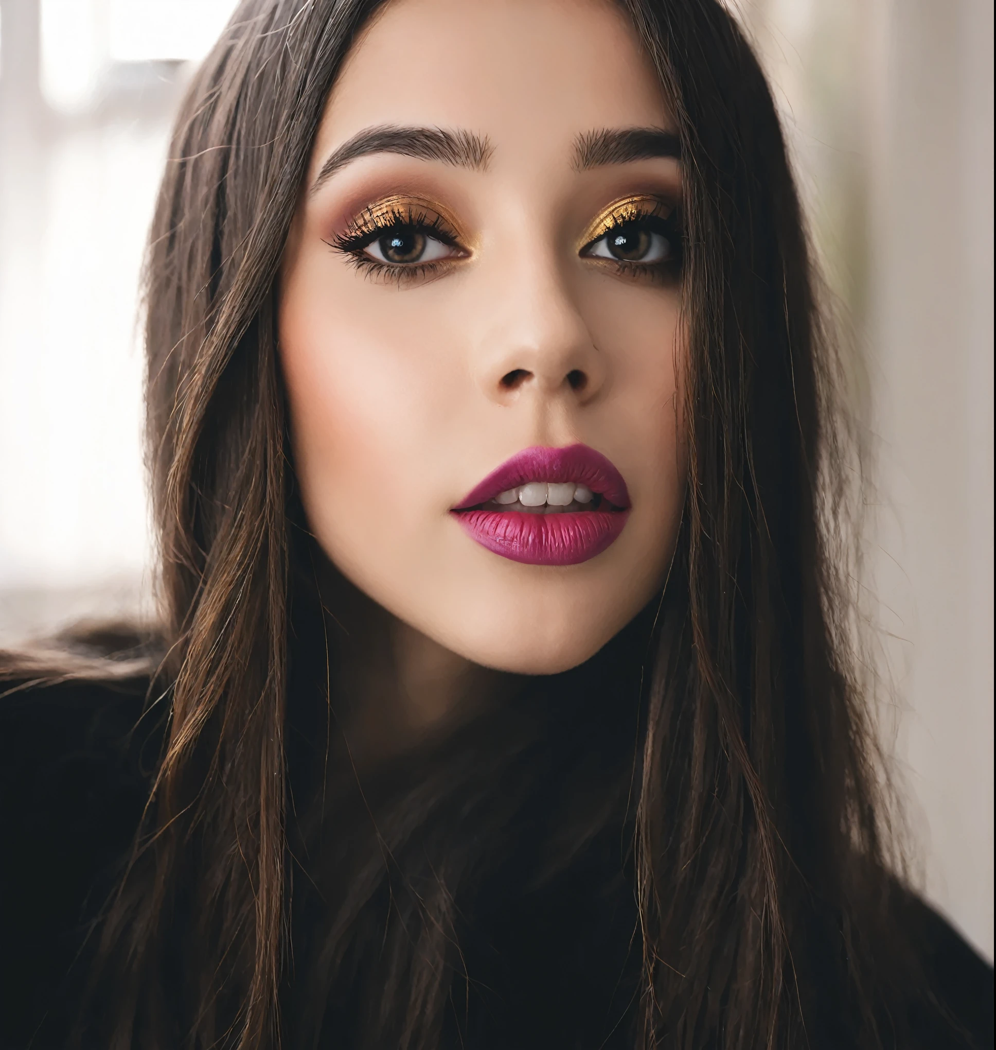 Arafed Frau mit langen Haaren streckt die Zunge heraus, Zunge raus, she has a sweet face, She has a sweet, ausdrucksstarkes Gesicht, ihr Gesicht sieht aus wie eine Orchidee, sehr albern aussehend, weiches Devil Queen Madison Bier, with Mund offen, Mund offen, niedliches albernes Gesicht, Sie ist etwa 16 Jahre alt, pokimane, Kailee Mandel