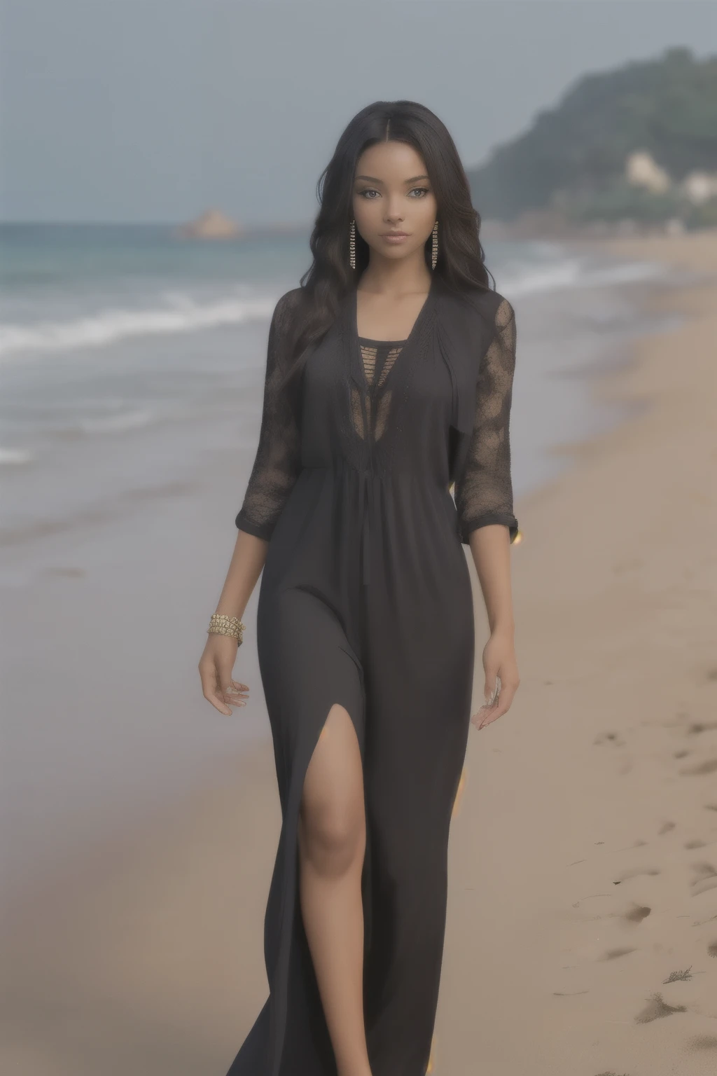 4k photography. highly detailed ,beautiful black african female ,dress ,casual,solo, sexy 
Clothes in beach