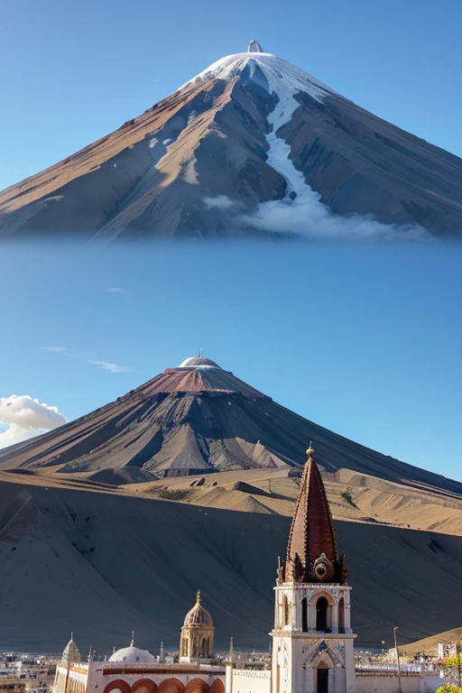 un volcan con un condor y la catedral de arequipa, la magnificiencia de arequipa  con estilo digital para un mral