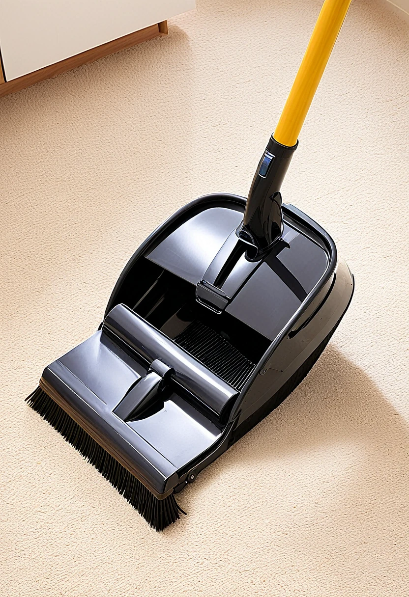 a converted dustpan with broom soles at the front and bottom a small vacuum cleaner that is remote controlled