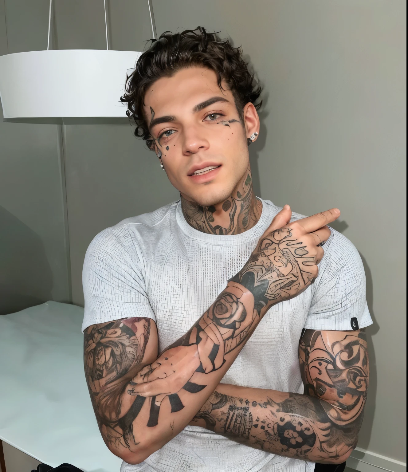 arafed man with tatuagems on his arms and arms pointing at something, arms covered in gang tatuagem, with tatuagems, tatuado, tatuagemed, estilo de seb mckinnon, fully tatuagemed body, photograph of a sleeve tatuagem, tatuagems, whole tatuagem, tatuagem, Tatuagem, caio santos, with facial tatuagem, marco lense, Tatuagems, tatuagemed man, inspirado em Seb McKinnon