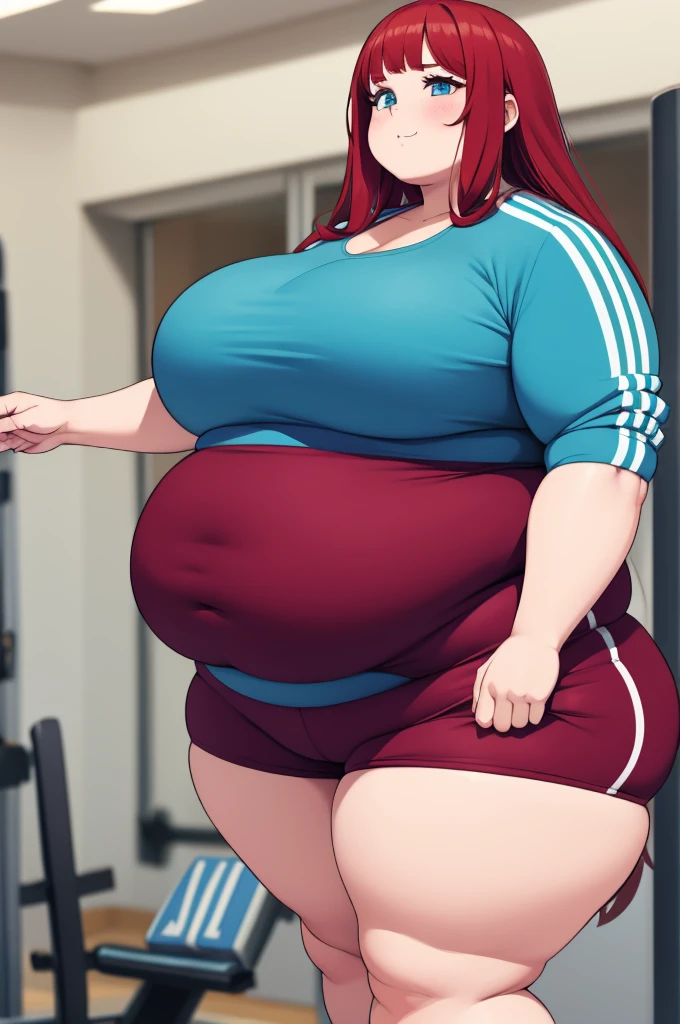 make redhaired ssbbw fat girl in too tight shorts she's work out at the gym