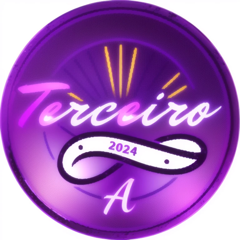 Logo redonda, borda branca, tonalidades de roxo, texto escrito com centro "Terceiro A"