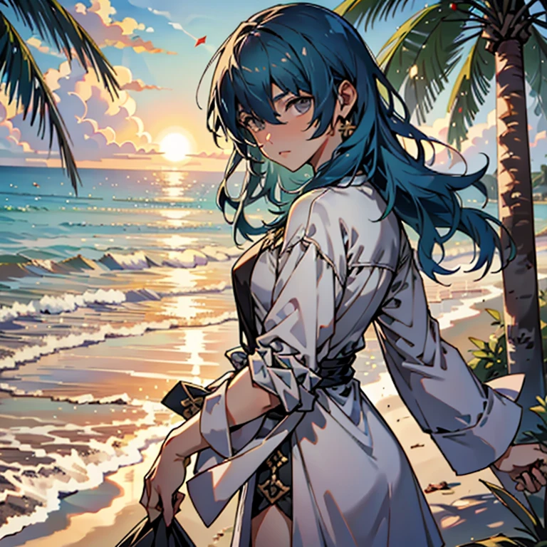 (masterpiece, best quality:1.3)
FireEmblemBylethF, 1girl, solo, long hair, at the beach, minidress, palm trees, sundown