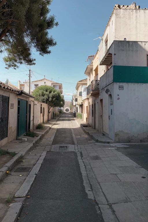 Una imagen de un paisaje de barrio sin persona con un plano general y un angulo picado realista