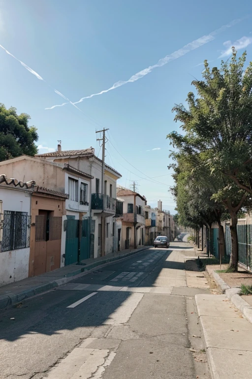 Una imagen de un paisaje de barrio sin persona con un plano general y un angulo picado realista