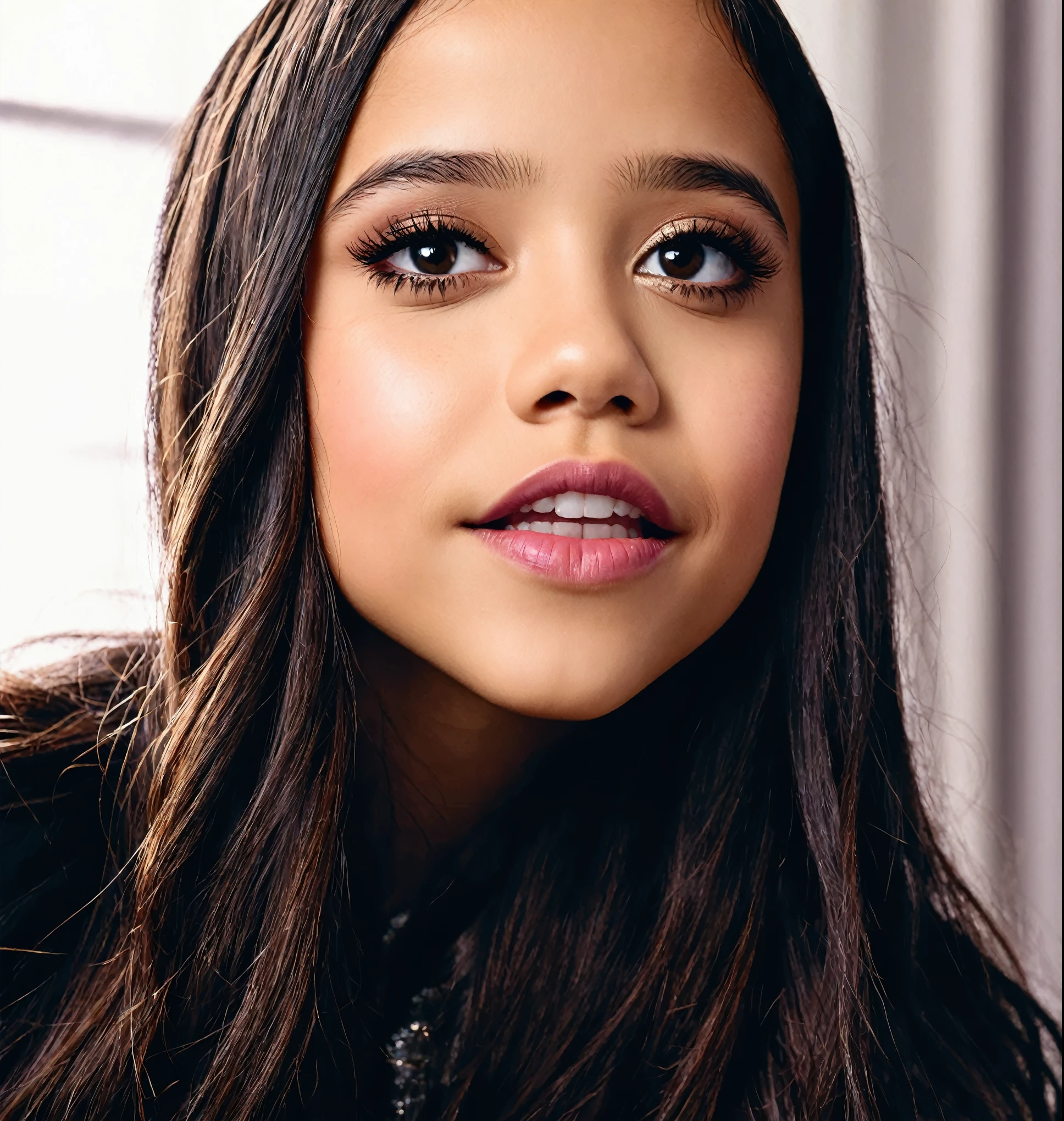 Arafed Jenna Ortega mit langen Haaren streckt die Zunge heraus, Zunge raus, she has a sweet face, She has a sweet, ausdrucksstarkes Gesicht, ihr Gesicht sieht aus wie eine Orchidee, sehr albern aussehend, weiches Devil Queen Madison Bier, with Mund offen, Mund offen, niedliches albernes Gesicht, Sie ist etwa 19 Jahre alt, pokimane, Kailee Mandel