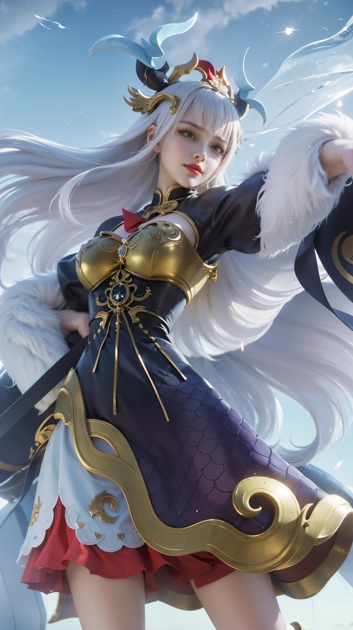 a close up of a woman wearing a red hood like a ruby ​​wearing a patch over one eye, shadowbringers cinematic, 4 k detail fantasy, a beautiful fantasy empress, game cg, xianxia fantasy, xianxia hero, 2. 5 d cgi anime fantasy artwork, cinematic goddess close shot, ruan jia and artgerm, wow 4 k detail fantasy, hyperdetailed fantasy character, smile beautifull.