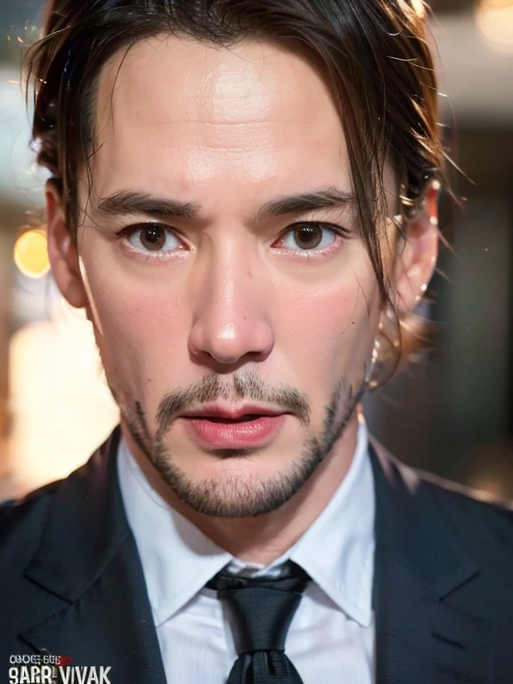 Tarantino style John Wick as Captain America 8k, high resolution, detailed face, detailed face, detailed eyes, detailed suit, in the style of Mar. Vale and DC, hyper-realistic, + cinematic + dynamic composition, incredible detail, sharpness, detail + superb detail + evening light + perfection + realism achieved Award ((light mood)