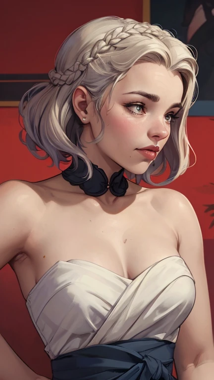 Cartoon style Digital illustration style GTA digital style, estilo atompunk design de personagens altamente detalhado, arte digital detalhada coragem, Forest fan art, Design de personagens de retrato, beautiful digital illustration, retrato de alta qualidade, Arte em quadrinhos, mulher jovem cabelo com transas lindas . Queen Anna of ArendelleBeautiful lined eyes Medium large bust and wonderful sexy clothes. image expression of sexual desire from waist to head illustration Queen retro poster, Russian Empire, fantasia, 19th-century, attractive girl dressed in a silk ball gown of the 19th-century, rosto delicado, parece Daenerys, longos cabelos brancos ondulados em um penteado, Sapphires are woven into your hair, olhos azuis deslumbrantes, aristocrata, Abstraction, propaganda, mid-century modern, movie poster, vintage, High definition