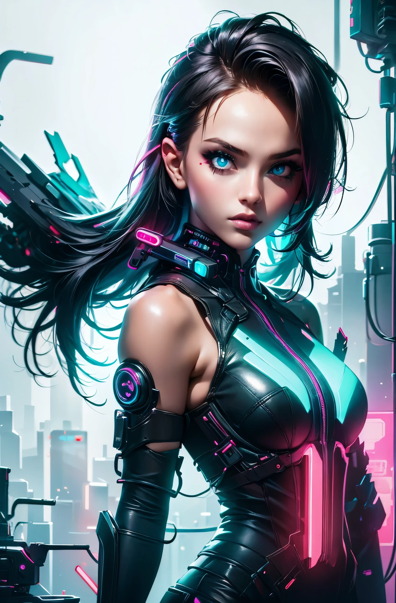 Cyberpunk girl, neon lights, simple background,
