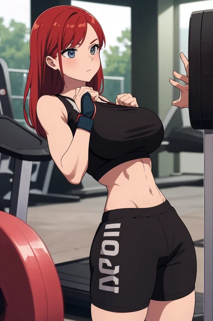 make redhaired girl in too tight shorts she's work out at the gym