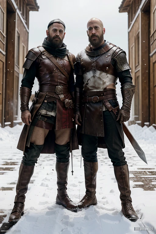 There are two people next to each other in the snow, Deus da guerra 2 0 1 8, Deus da guerra, sam hyde in Deus da guerra 4, kratos, Emma Watson como Kratos, film still from Deus da guerra, promo art, retrato de Kratos, medium shot of two characters, Petros e Leonid, de arte, badass composition