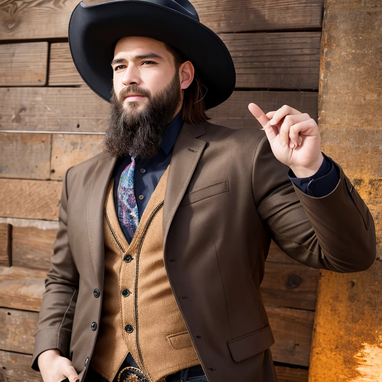(masterpiece, best quality:1.2), cowboy hat, singer, jacket, beard, Caucasian male, male, (man), 