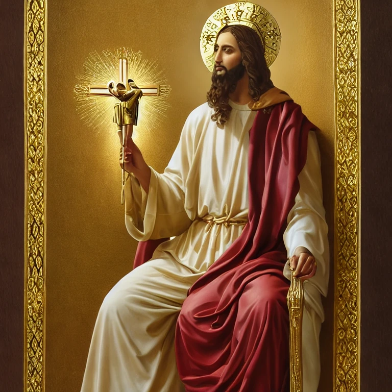Jesús, arte biblico, sagrado. Jesús en trono de oro.
