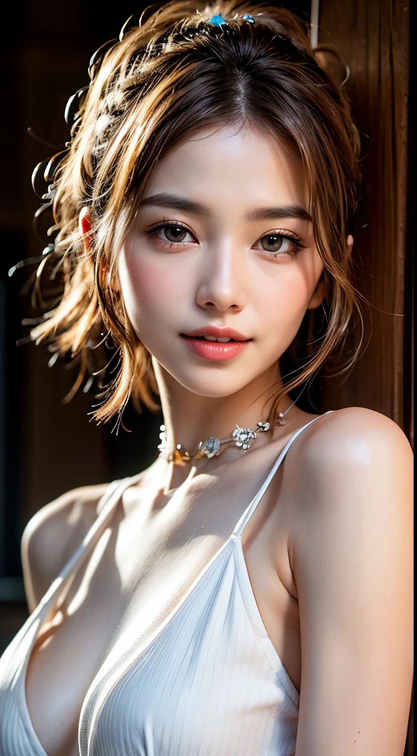 Full Length Image, Masterpiece, Top Quality, Raw Photo, Photorealsitic, Beautiful Girl, Cute, Fine Eyes, Hairstyle Arrangement, Depth of Field, Ultra High Resolution, (Realistic and realistic photo: 1. 37), High Resolution RAW Color Photo, Fine, very detailed, highly detailed eyes and face, sharp pupils realistic pupils, sharp focus, cinematic lighting, coherent hair, blonde hair, clean clothes, close-up of face, masterpiece, realistic skin texture, ultra fine, shiny hair and skin American New York background, best quality, realistic, ultra fine, delicate, high resolution, 8K wallpaper, one beautiful woman, one beautiful woman Blonde braided hair, Large cleavage visible, Wearing flattering see-through dress shirt with open collar, Sharp focus, Perfect dynamic composition, Fine and beautiful eyes, Thinning hair, Fine and realistic skin texture, Fine details, Close-up portrait, Model body shape Thinning hair, Fine and realistic skin texture, Smiling, Dynamic angle, Full body shot, Elegant, Model's body type