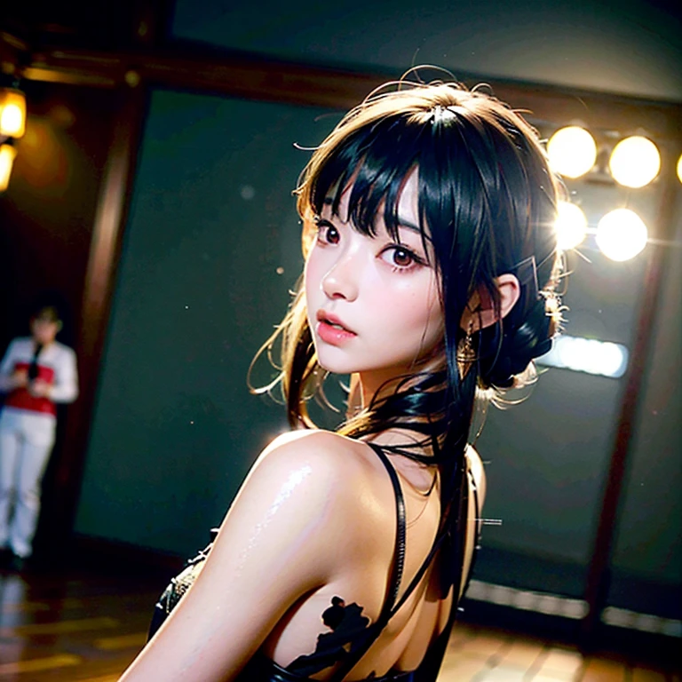 (8k, RAW photograph, highest quality, masterpiece:1.3),(Genuine,photograph:1.37),(Looking at the audience:1.331),Pause,One girl,とてもbeautiful顔,small,Hair weight,Fluffy hair,Random representation,Big eyes,highest quality Hair,((highest quality)), ((masterpiece)), (detailed), whole body、wallpaper、Attention to detail、Perfect balance、Tight waist、Chestnut Hair、beautiful, Beautiful Skin、beautiful white skin、(masterpiece:1.3), 一眼レフphotograph、Best image quality: 1.4, (Rough long hairstyle:1.2)、(Soft Breasts)、small胸、Cleavage:1.2、Spy x Family Yol Forger Costume、Spy x Family、She delivers a spin kick.、In combat