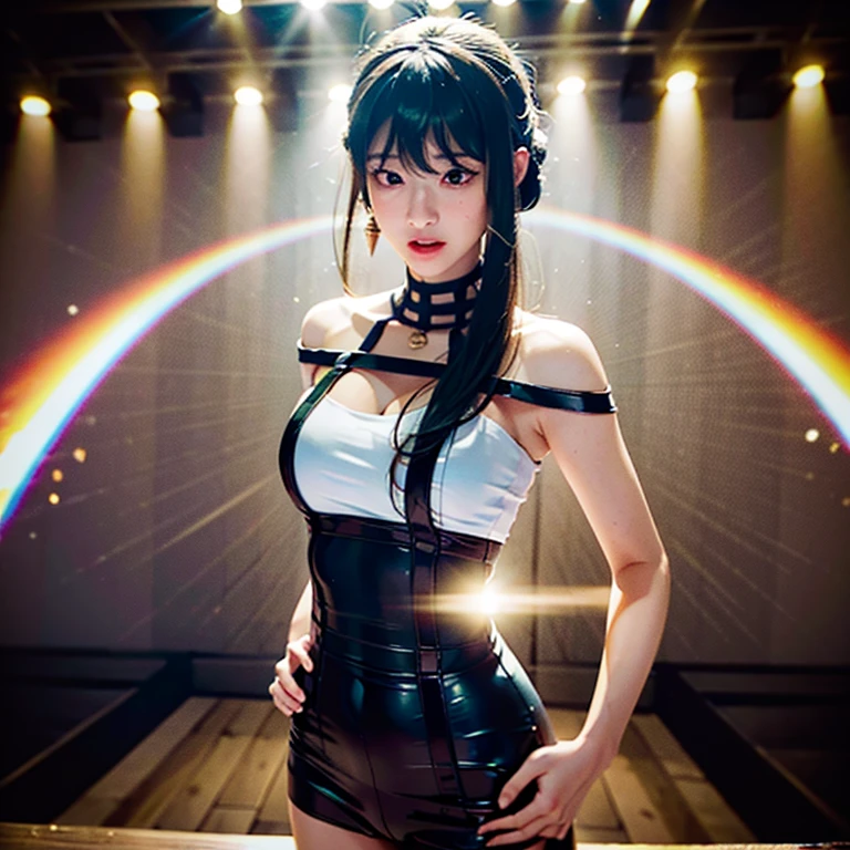 (8k, RAW photograph, highest quality, masterpiece:1.3),(Genuine,photograph:1.37),(Looking at the audience:1.331),Pause,One girl,とてもbeautiful顔,small,Hair weight,Fluffy hair,Random representation,Big eyes,highest quality Hair,((highest quality)), ((masterpiece)), (detailed), whole body、wallpaper、Attention to detail、Perfect balance、Tight waist、Chestnut Hair、beautiful, Beautiful Skin、beautiful white skin、(masterpiece:1.3), 一眼レフphotograph、Best image quality: 1.4, (Rough long hairstyle:1.2)、(Soft Breasts)、small胸、Cleavage:1.2、Spy x Family Yol Forger Costume、Spy x Family、She delivers a spin kick.、In combat