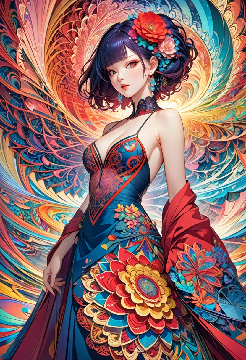 Official Art, unity 8k wallpaper, Super detailed, beautifully、aesthetic, masterpiece, highest quality, (zenTangle, Mandala, Tangle, enTangle), (Fractal Art:1.3) , One girl, Red flower, Very detailed, Dynamic Angle, Cowboy Shot, The most beautiful form of chaos, elegant, Brutalist design, Vibrant colors, Romanticism, James Jean, Robbie Dowie Anton, Ross Tran, Francis Bacon, Michael Mraz, Adrian&#39;s genius, Petra Cortright, Gerhard Richter, takato yamamoto, Ashley Wood, Atmospheric