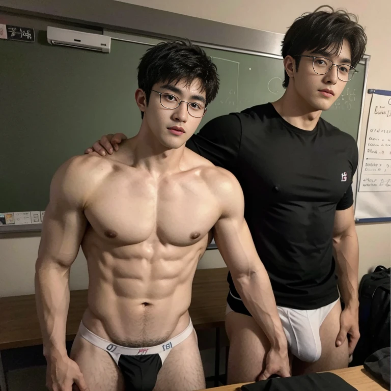 2 young handsome Chinese guy cuddle,naked, 20yr old,school teacher ,wearing glasses ,classroom ,The dick is handsome,musculous, strong sport body, muscular hairy bodies, dark skin, Sexy teacher (Fine eye 1:3)Seduce, Sex Appeals, Alafard man shirtless carrying a backpack, muscular body, handsome, manly, inspirite by Zhang Han, Cai Xukun, Kim Do-young, Inspired by Bian Shoumin, Inspired by Xiao Yuncong, yihao ren, yanjun cheng, jinyiwei, inspired by Huang Gongwang, xintong chen, Li Xian, Wang yi bao, bare big chest abs, naked chest, naked butts, nice correctly shape dick, Super long big fat dick masturbate , wearing nothing , Black eyes, look at the camera,full bodyesbian, cuff the hands,
