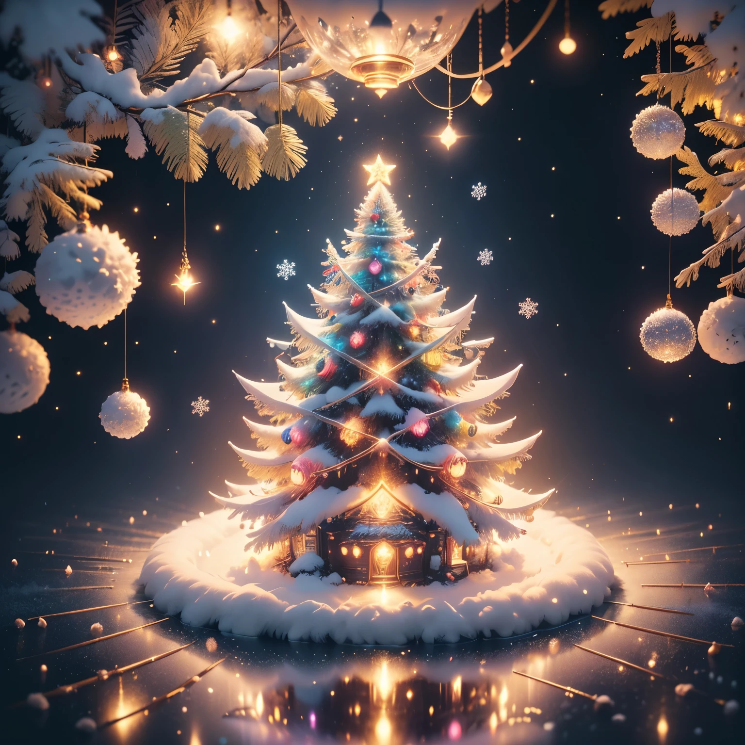 Very detailed explanation,Professional,Bright colors,Bokeh,Mirai,strange,Celebrations,celebrate,Christmas,(冬季Wonderland),(fairy tale,magic,on a whim),((not human)),Vivid decoration,Energetic atmosphere,white Christmas tree,Sparkling ornaments,Wrapped gifts,((Shiny metal wall,Glossy reflective surface,An endless hallucination,Hanging Metal Snowflake Light,Snowflakes dancing in the sky,Mechanical heater)), Flexible movement,訪問者を迎えるChristmasのイルミネーション,Silver dining table,Elegant table setting,Fine dining,Artistic Food Displays,Unique metal chairs,Soft cushion,Comfortable seating metal chandelier,Warmly lit,Celebrations氛围,(Piano in the corner),Colorful light,(Note),magicのような雰囲気,Tell a story,Wonderland,interior design,Fantasy,(机械fairy tale),Numerical Art,(da pintura),Popular on ArtStation,Popular on Pinterest,Popular on DeviantArt