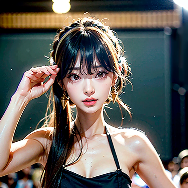 (8k, RAW photograph, highest quality, masterpiece:1.3),(Genuine,photograph:1.37),(Looking at the audience:1.331),Pause,One girl,とてもbeautiful顔,small,Hair weight,Fluffy hair,Random representation,Big eyes,highest quality Hair,((highest quality)), ((masterpiece)), (detailed), whole body、wallpaper、Attention to detail、Perfect balance、Tight waist、Chestnut Hair、beautiful, Beautiful Skin、beautiful white skin、(masterpiece:1.3), 一眼レフphotograph、Best image quality: 1.4, (Rough long hairstyle:1.2)、(Soft Breasts)、small胸、Cleavage:1.2、Spy x Family Yol Forger Costume、Spy x Family、In combat