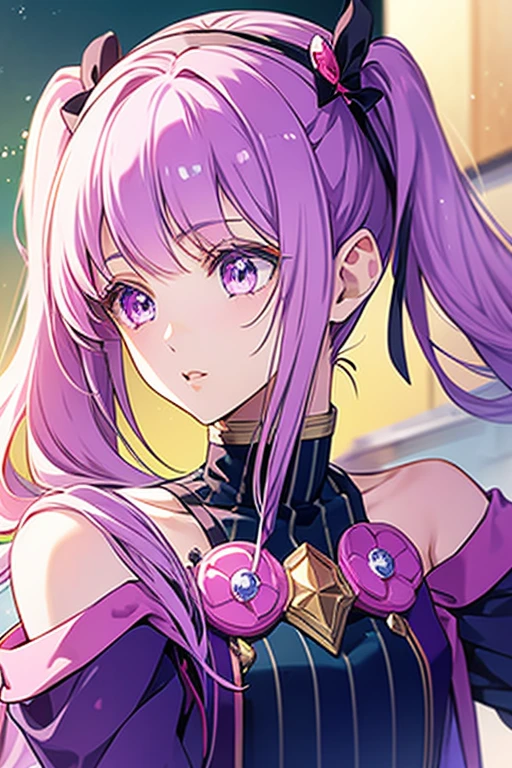 Fantasy Sparkling highest quality masterpiece anime One Girl Pink twin tails Purple Eyes Active KPOP