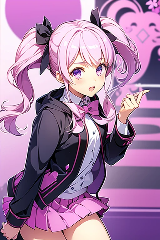 Fantasy Sparkling highest quality masterpiece anime One Girl Pink twin tails Purple Eyes Active whole body mini skirt Street fashion