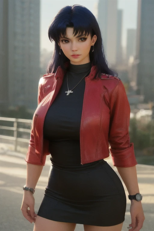 misatokatsuragi,  misato katsuragi, long hair, (brown eyes:1.5), blue hair, purple hair, adult, mature, parted lips,
dress, jacket, earrings, boots, necklace, black dress, high heels, short dress, red jacket, watch, wristwatch, cross necklace, 
looking at viewer, outdoors, city street, sexy
(masterpiece:1.5), (best quality:1.1), (intricate details:1.2), (ultra detailed),(realistic:1.5), (Detailed Illustration:1.2), (photorealistic:1.5), (hyper realistic:1.4), (8k, 4k, intricate), (cowboy shot:1.5), (highly detailed:1.2), (extremely detailed face:1.2), (extremely detailed eyes:1.2), (detailed background), (dynamic angle:1.2), (sexy pose:1.4), full body (NSFW breasts), hdri, extremely naked, nude, nua, pelada, nsfw, gigantic breast 1.9