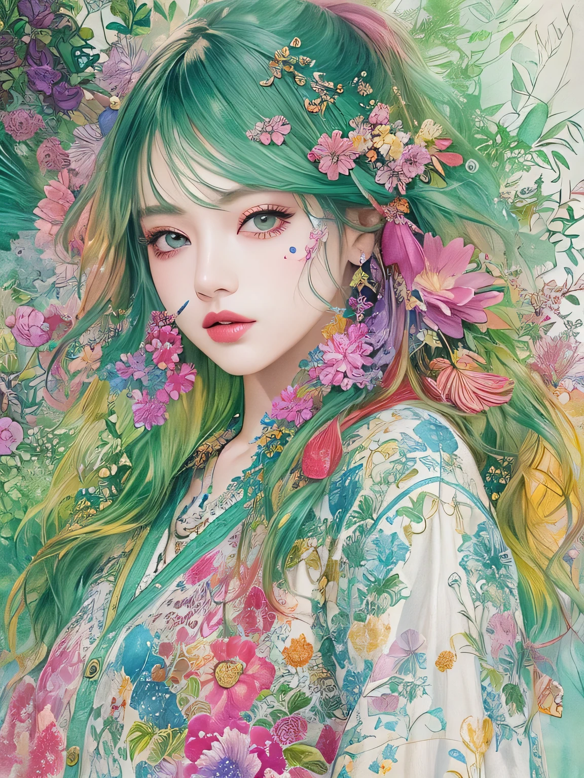 Masayo Style、(((stylish fashion))), 8K Quality、Intense watercolor, Detailed watercolor art, Watercolor splash, Surreal, avant-garde pop art, Beautiful and expressive paintings, Beautiful artwork illustration, Very colorful tones, wonderful, Cool beauty, highest quality、Official Art, Vector art, Stylish design, (((The most beautiful girl))), (((highest quality))), HDR, ((detailed)), (((Doodle Art)), ((masterpiece)), ((Super detailed)),  (((Stylish))),